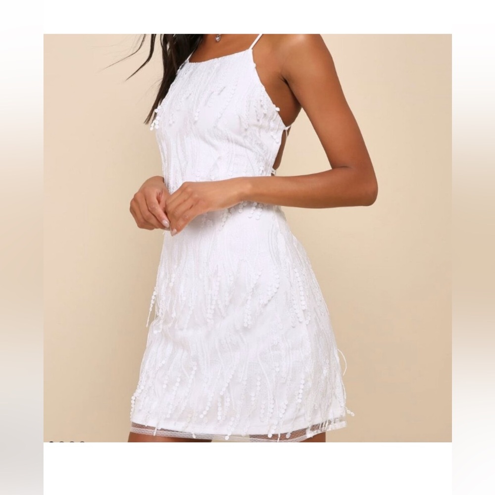 Lulu's Making Magic White Fringe Lace-Up Mini Dress Medium